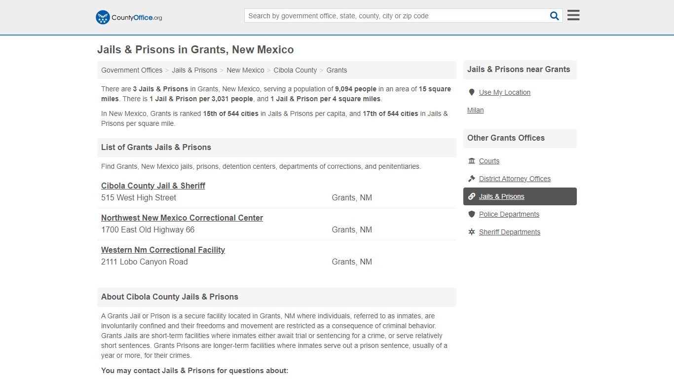 Jails & Prisons - Grants, NM (Inmate Rosters & Records)